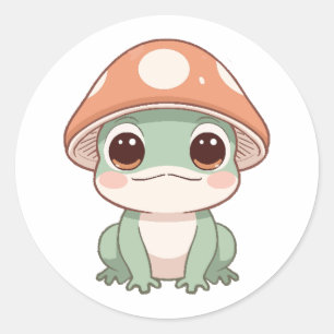 Cute Kawaii Frog in Mushroom Hat Sticker