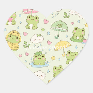 Cute Kawaii Frog Pattern   Green Pastel Heart Sticker