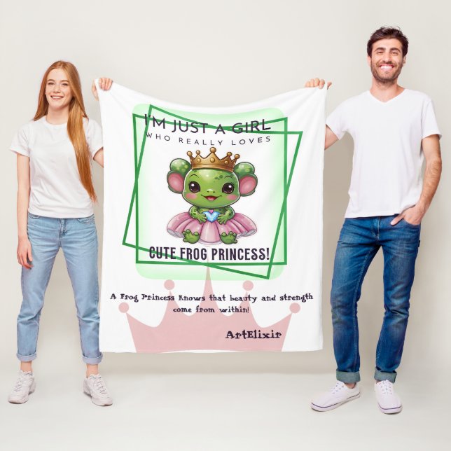 Cute Kawaii frog Princess Print Fleece Blanket (In Situ)