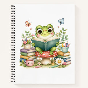 Cute Kawaii Frog Reading a Book Watercolor Book