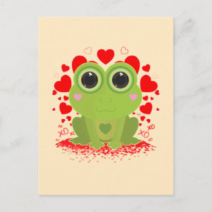 Cute Kawaii Frog With Hearts on Soft Cream Yellow Postcard