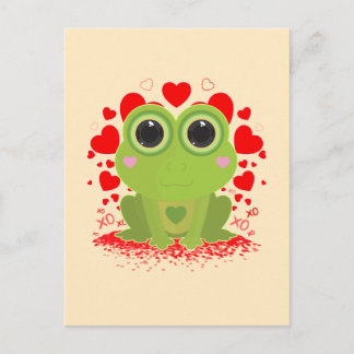 Cute Kawaii Frog With Hearts on Soft Cream Yellow  Postcard