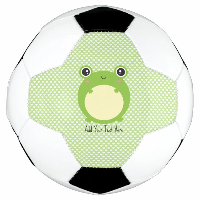 Cute Kawaii Frog with Personalised Text and Photo Soccer Ball (Front)