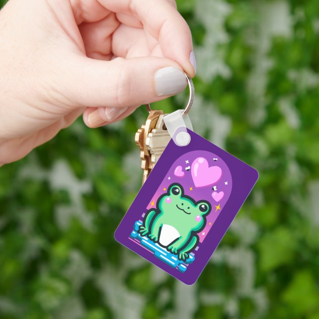 Cute Kawaii Froggie Frog & Hearts Key Ring (Hand)