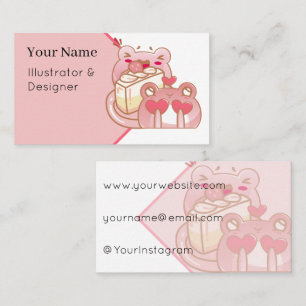 Cute Kawaii Frogs Eating Strawberry Cake Business Card