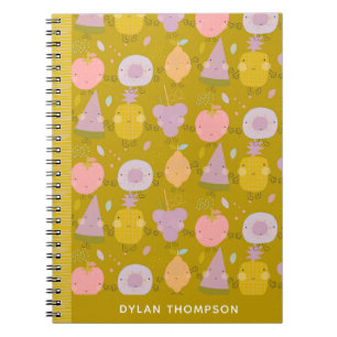 Cute Kawaii Fruit Pattern Personalised Name Green Notebook