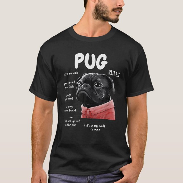 Cute Kawaii Funny Black Pug Dog Rules Gifts Men Wo T-Shirt (Front)