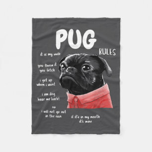 Cute Kawaii Funny Black Pug Dog Rules Men Women Ki Fleece Blanket