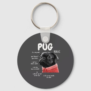 Cute Kawaii Funny Black Pug Dog Rules Men Women Ki Key Ring