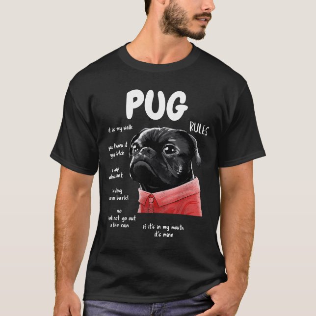 Cute Kawaii Funny Black Pug Dog Rules Men Women Ki T-Shirt (Front)