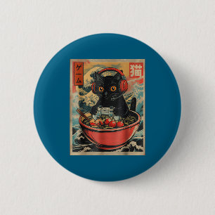 Cute Kawaii Gamer Cat Funny Ramen Retro Japanese C 6 Cm Round Badge