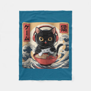 Cute Kawaii Gamer Cat Funny Ramen Retro Japanese C Fleece Blanket