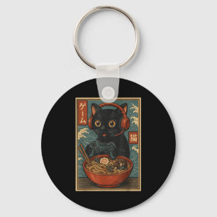 Cute Kawaii Gamer Cat Funny Ramen Retro Japanese C Key Ring
