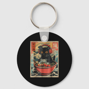 Cute Kawaii Gamer Cat Funny Ramen Retro Japanese C Key Ring