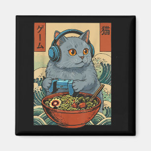 Cute Kawaii Gamer Cat Funny Ramen Retro Japanese C Magnet