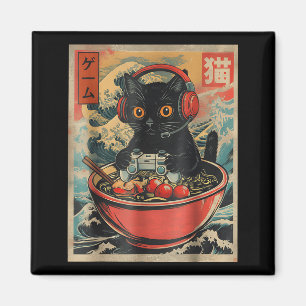 Cute Kawaii Gamer Cat Funny Ramen Retro Japanese C Magnet