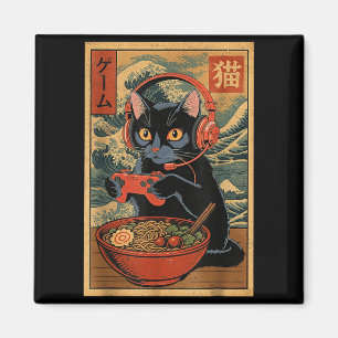 Cute Kawaii Gamer Cat Funny Ramen Retro Japanese C Magnet