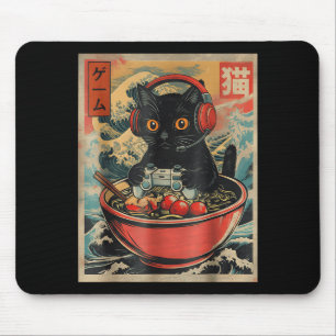Cute Kawaii Gamer Cat Funny Ramen Retro Japanese C Mouse Pad