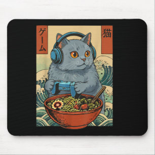 Cute Kawaii Gamer Cat Funny Ramen Retro Japanese C Mouse Pad