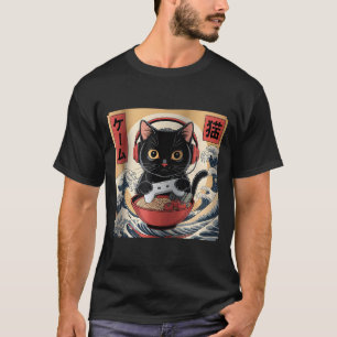 Cute Kawaii Gamer Cat Funny Ramen Retro Japanese C T-Shirt