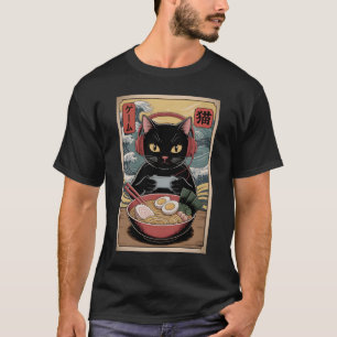 Cute Kawaii Gamer Cat Funny Ramen Retro Japanese C T-Shirt