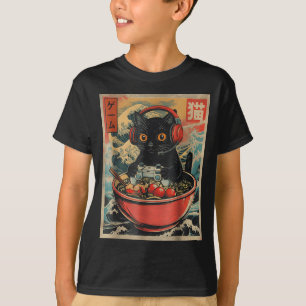 Cute Kawaii Gamer Cat Funny Ramen Retro Japanese C T-Shirt