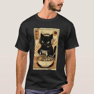 Cute Kawaii Gamer Cat Funny Ramen Retro Japanese C T-Shirt