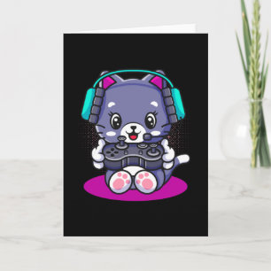 Cute Kawaii Gaming Cat Manga Kitten Gamer Card