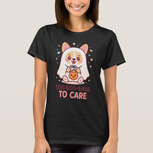 Cute Kawaii Ghost Corgi Halloween T-Shirt (Front)
