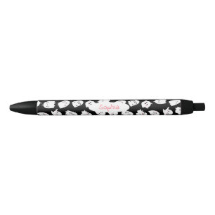 Cute Kawaii Ghost Halloween Script Name Monogram Black Ink Pen