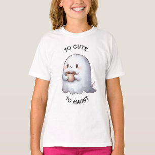 Cute Kawaii Ghost Holding Coffee Watercolor  T-Shirt