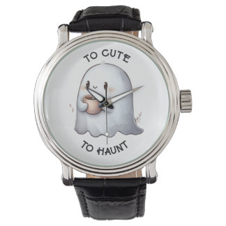 Cute Kawaii Ghost Holding Coffee Watercolor  Watch