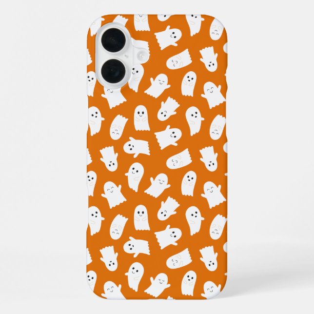Cute Kawaii Ghost Pattern on Orange Background  iPhone Case (Back)