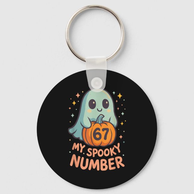 Cute kawaii ghost pumpkin 67 meme funny math key ring (Front)
