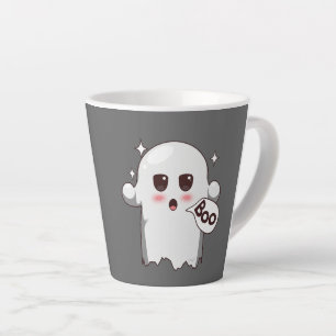 Cute Kawaii Ghost Saying Boo - Adorable Halloween Latte Mug