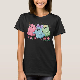 Cute Kawaii Ghost Trio Pink Blue Green Halloween T-Shirt