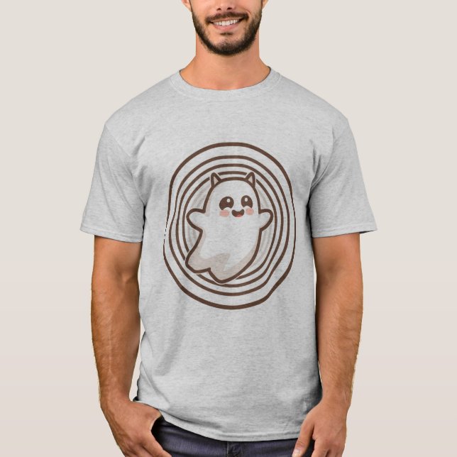 Cute Kawaii Ghost with Concentric Circle Backgroun T-Shirt (Front)