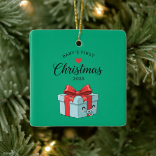 Cute Kawaii Gift Box   Baby's First Christmas 2025 Ceramic Ornament