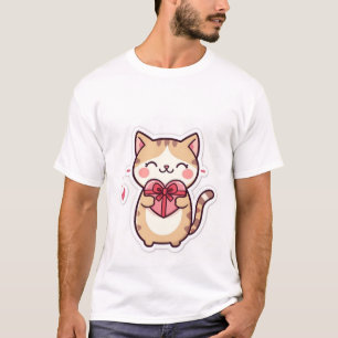 Cute Kawaii Ginger Cat Holding Heart Gift Box  ✨💖 T-Shirt