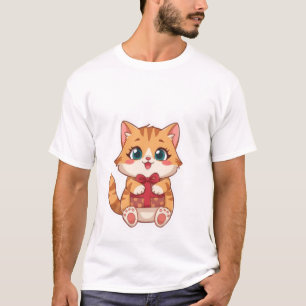Cute Kawaii Ginger Cat Holding Red Gift Box ✨🎁 T-Shirt