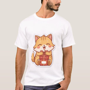 Cute Kawaii Ginger Cat Hugging Gift Box ✨🎁 T-Shirt