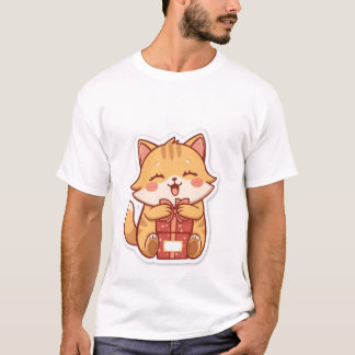 Cute Kawaii Ginger Cat Hugging Gift Box ✨🎁 T-Shirt