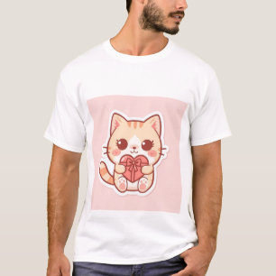 Cute Kawaii Ginger Cat Sitting with Heart Gift 💖 T-Shirt