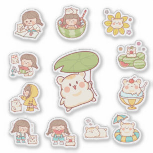 Cute Kawaii Girl and Bear Stickers