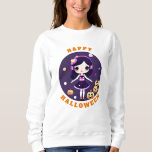 Cute Kawaii Girl in Pumpkins Halloween Sweatshirt