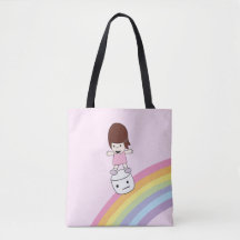 Cute Kawaii Girl on Rainbow w Marshmallow Tote
