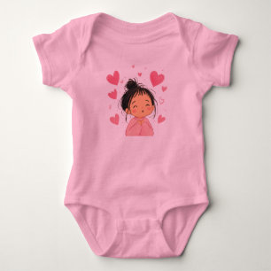 Cute Kawaii Girl with Hearts Illustration Sweet Baby Bodysuit