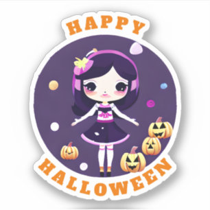 Cute Kawaii Girl with Pumpkins Halloween