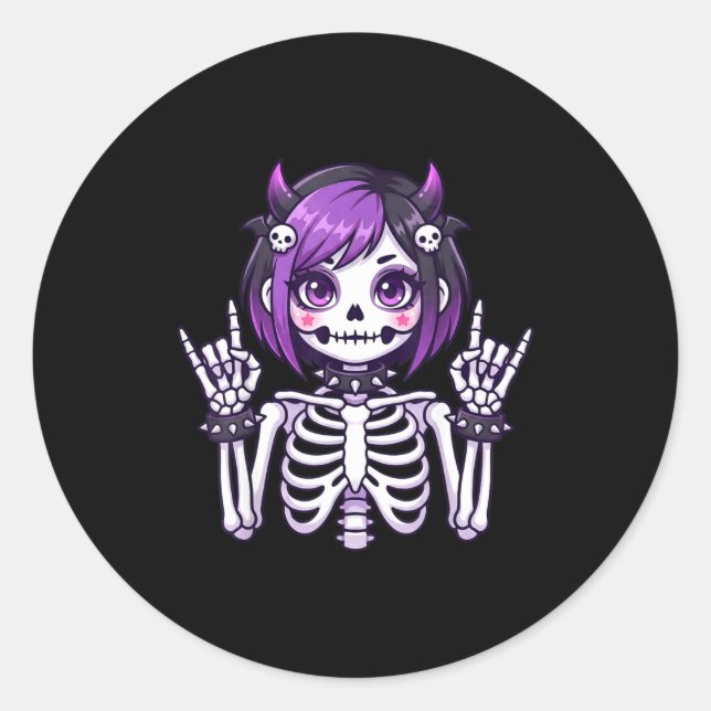 Cute Kawaii Goth Girl Skeleton Punk-goth Alternati Classic Round Sticker (Front)