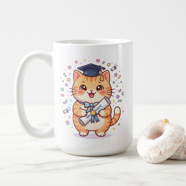 Cute Kawaii Graduation Cat Coffee Mug (With Donut)